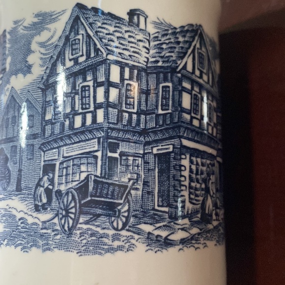 2 coffee tea mug cups EIT made n England blue transfer ware 19th century scenery - Picture 8 of 16